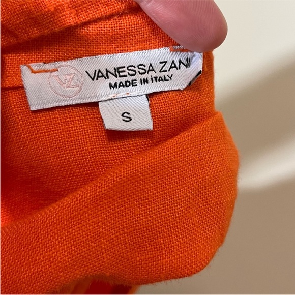 Vanessa Zani Orange Linen Midi Dress | Split Neck Short Sleeves | Made in Italy - Picture 6 of 11